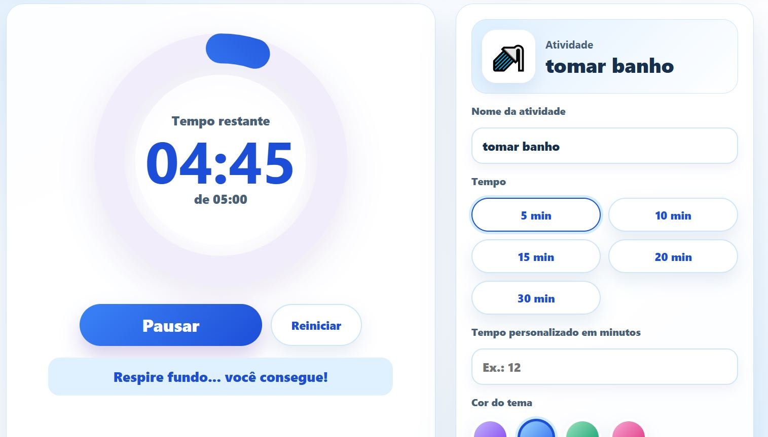 Exemplo de cronômetro visual